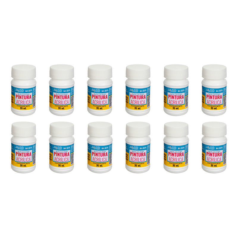 Pintura Acrílica Alta Calidad Color Blanco 12 Piezas De 35ml Blanco