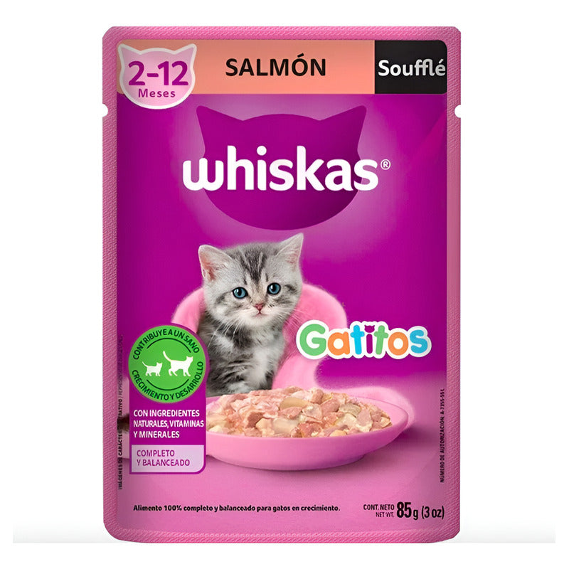 Alimento Gato Whiskas Gatitos Soufflé Salmón 85g (6 Sobres)