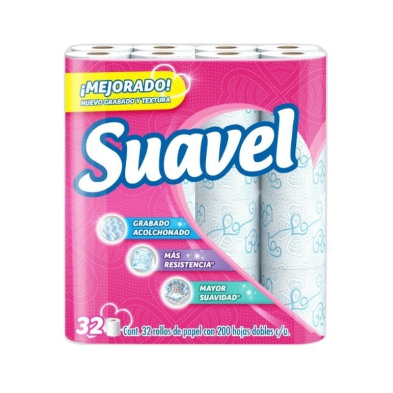Papel Higiénico Suavel 32 Rollos De 200 Hojas Dobles C/u