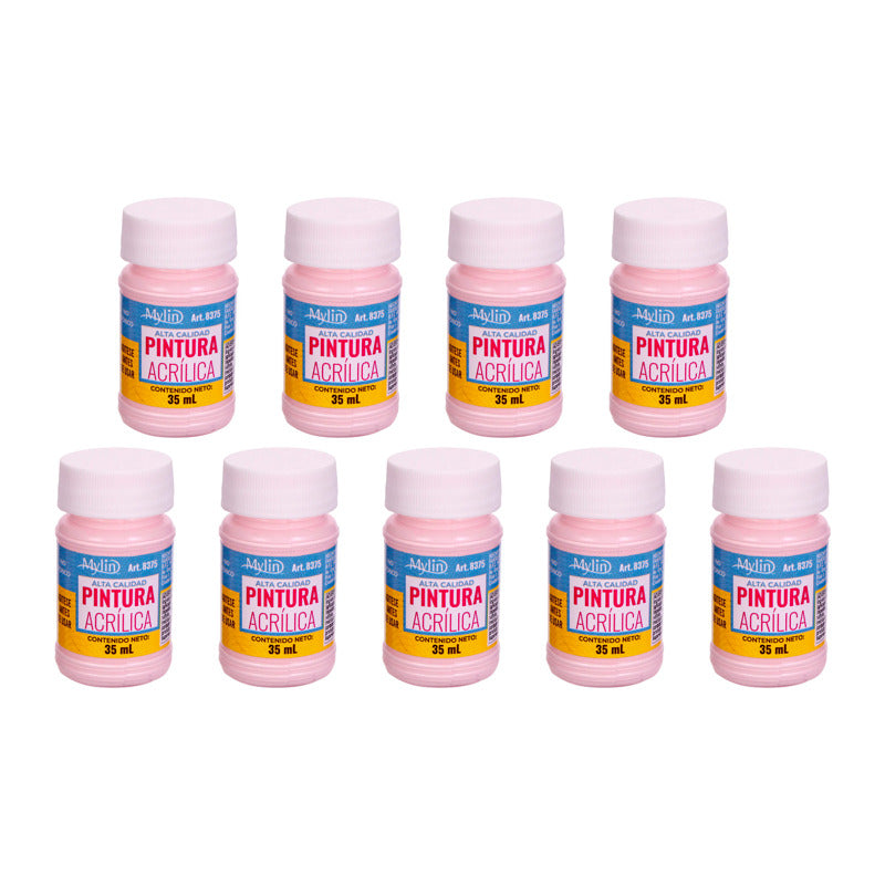 Pintura Acrílica Alta Calidad Color Rosa Baby 9 Pz De 35ml Rosa Baby