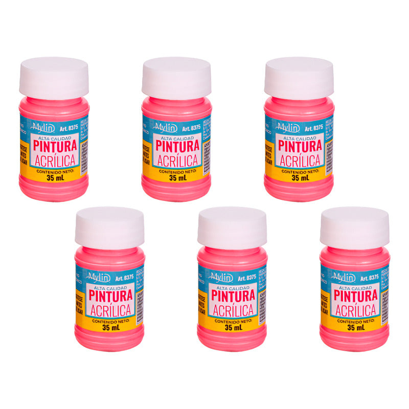 Pintura Acrílica Alta Calidad Color Flamingo 6 Pz De 35ml Flamingo