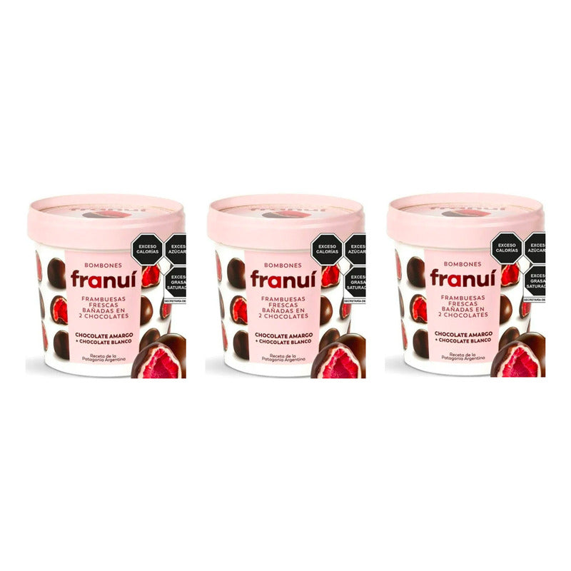 Frambuesas En Chocolate Amargo Y Blanco Franuí 3 Pz De 150gr