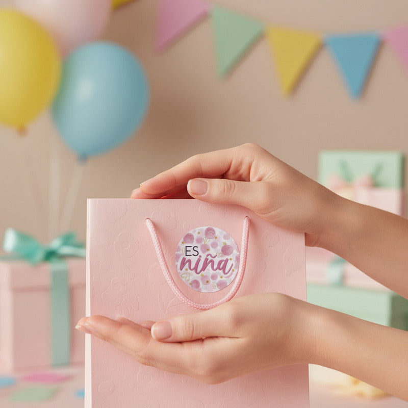 Etiqueta Rosa Para Baby Shower Es Niña De 4.5x4.5cm 12 Pz Rosa