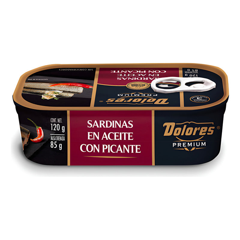 Sardinas En Aceite Con Picante Dolores Premium 12 Pz De 120g