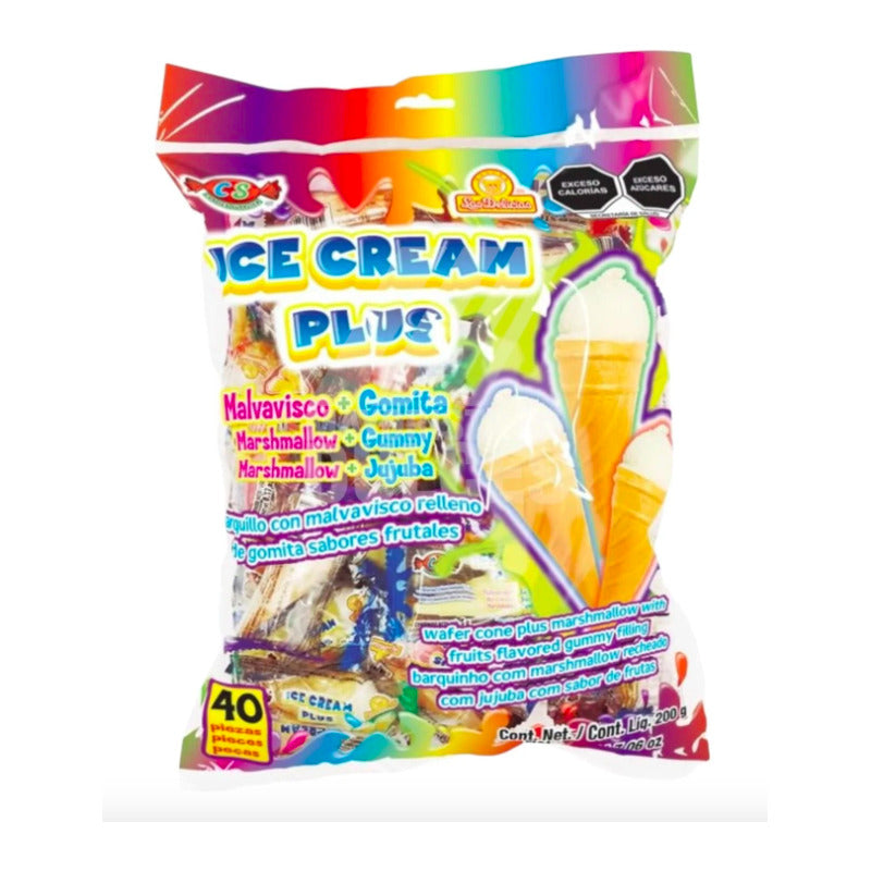 Dulces Barquillo Ice Cream Plus 12 Bolsas De 40 Piezas