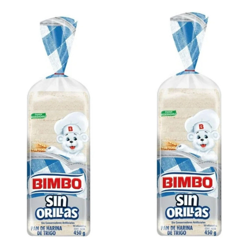 Pan Blanco Bimbo Sin Orillas 450 G (2 Piezas)