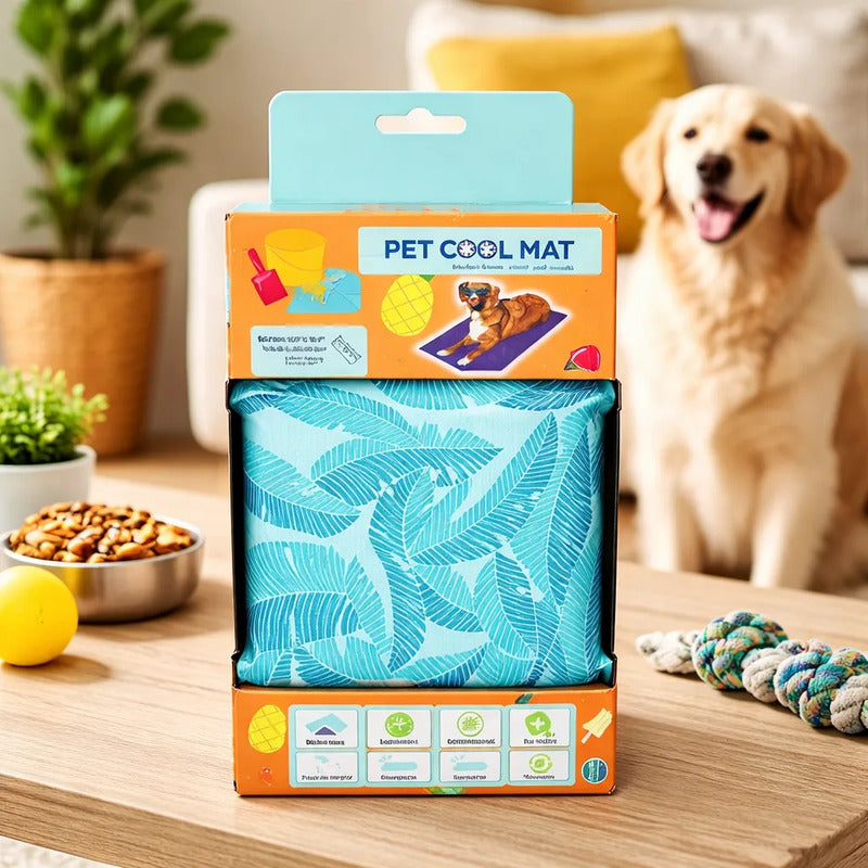 Tapete Con Gel Patrón Tropical Para Perro, Grande Turquesa