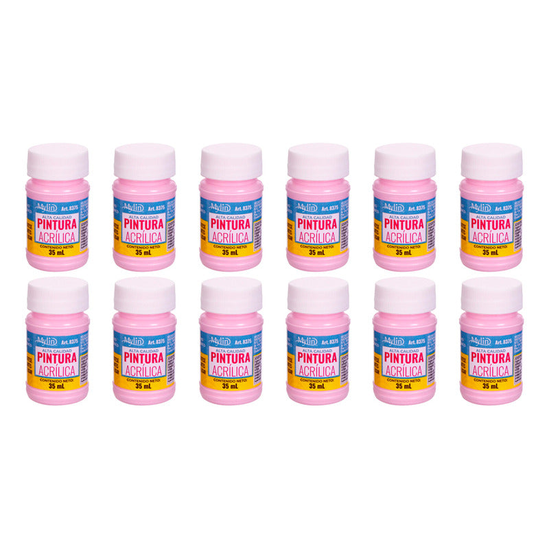 Pintura Acrílica Alta Calidad Color Rosa Chicle 12pz De 35ml Rosa Chicle