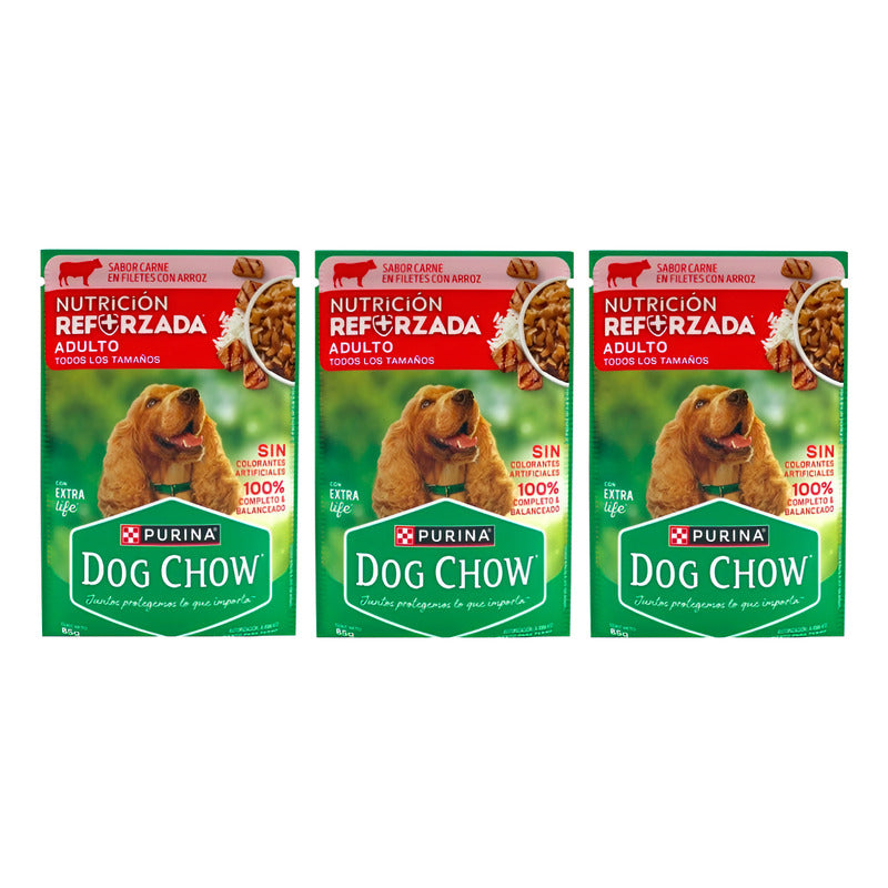 Alimento Húmedo Para Perro Purina Dog Chow Carne 3 Pz De 85g