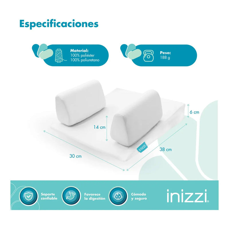 Cojín Antirreflujo Para Bebé Desde Recién Nacido, Blanco, Diseño Ergonómico Con Inclinación, Soportes Ajustables Y Tela Transpirable, Inizzi