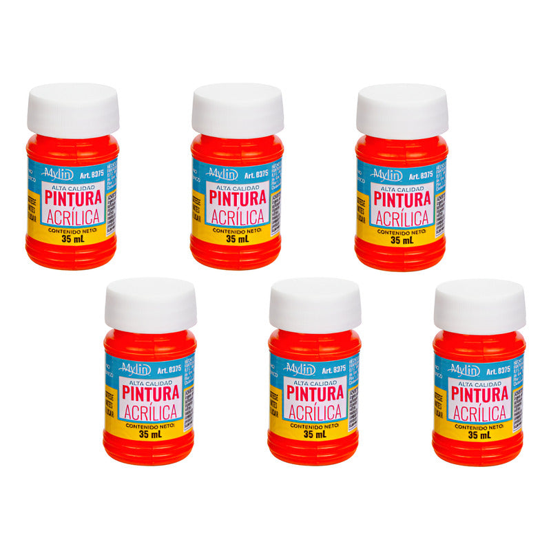 Pintura Acrílica Alta Calidad Color Naranja 6 Pz De 35ml Naranja