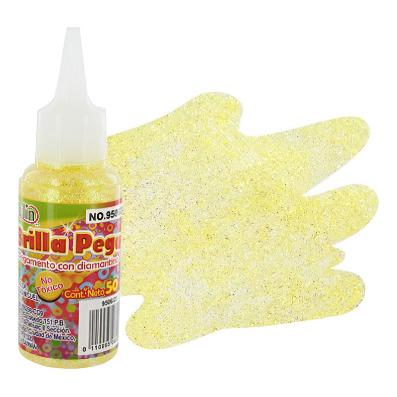 Diamantina Con Pegamento Brilla Pega Amarillo 1 Pza De 50ml Amarillo