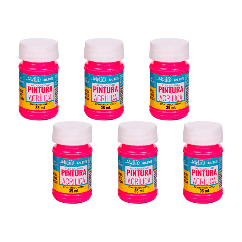Pintura Acrílica Alta Calidad Color Frambuesa 6 Pz De 35ml Frambuesa