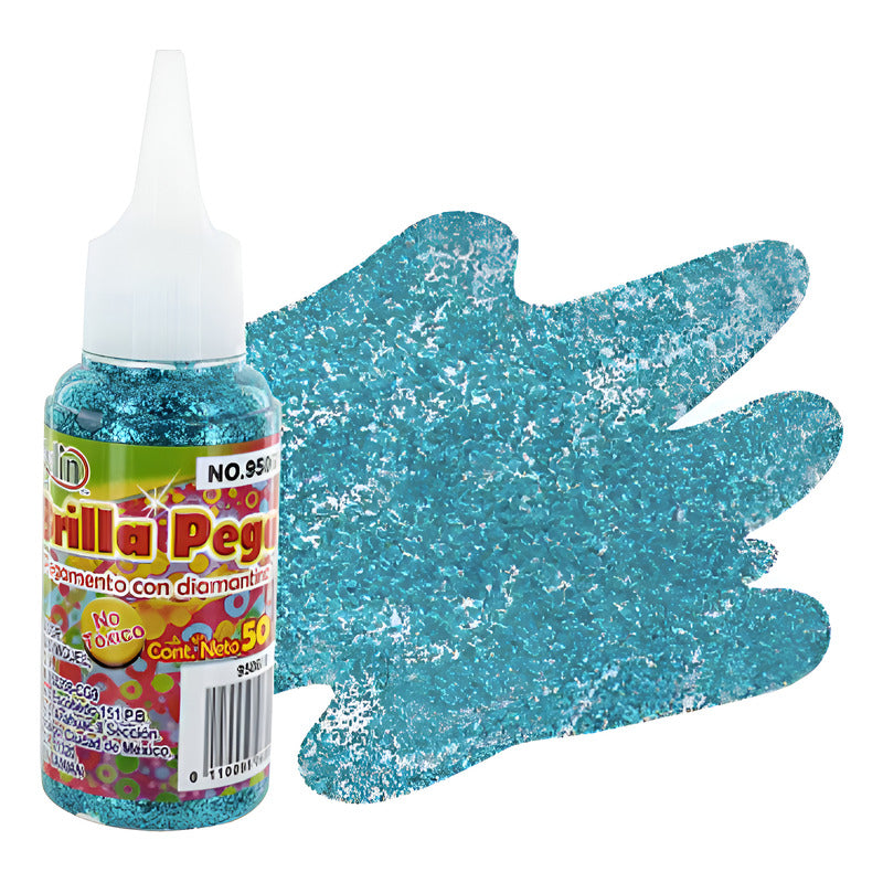 Diamantina Pegamento Brilla Pega Verde Agua 1 Pza De 50ml Verde Agua