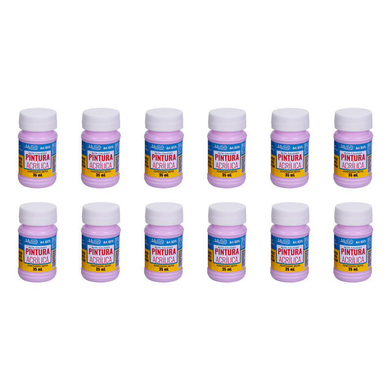 Pintura Acrílica Alta Calidad Color Lila Claro 12 Pz De 35ml Lila