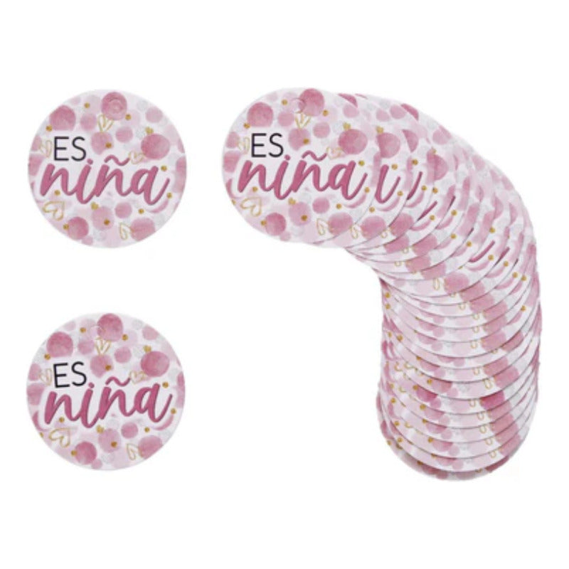 Tarjetas Para Baby Shower Es Niña De 3.5x3.5cm 24 Piezas Rosa