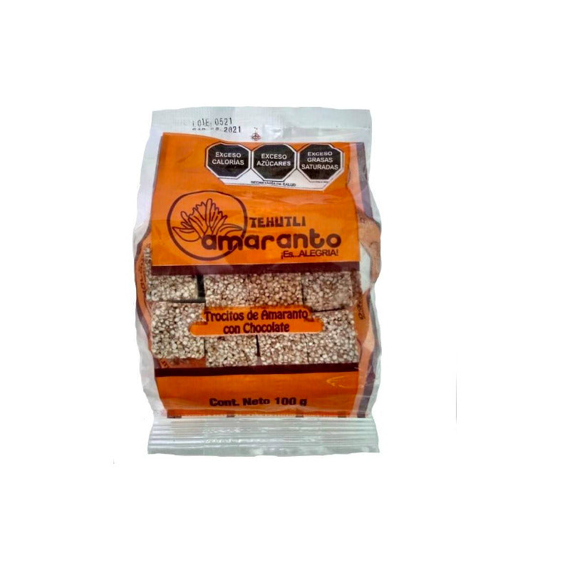Amaranto En Trozos Tehutli Sabor Chocolate 5 Piezas De 100 G