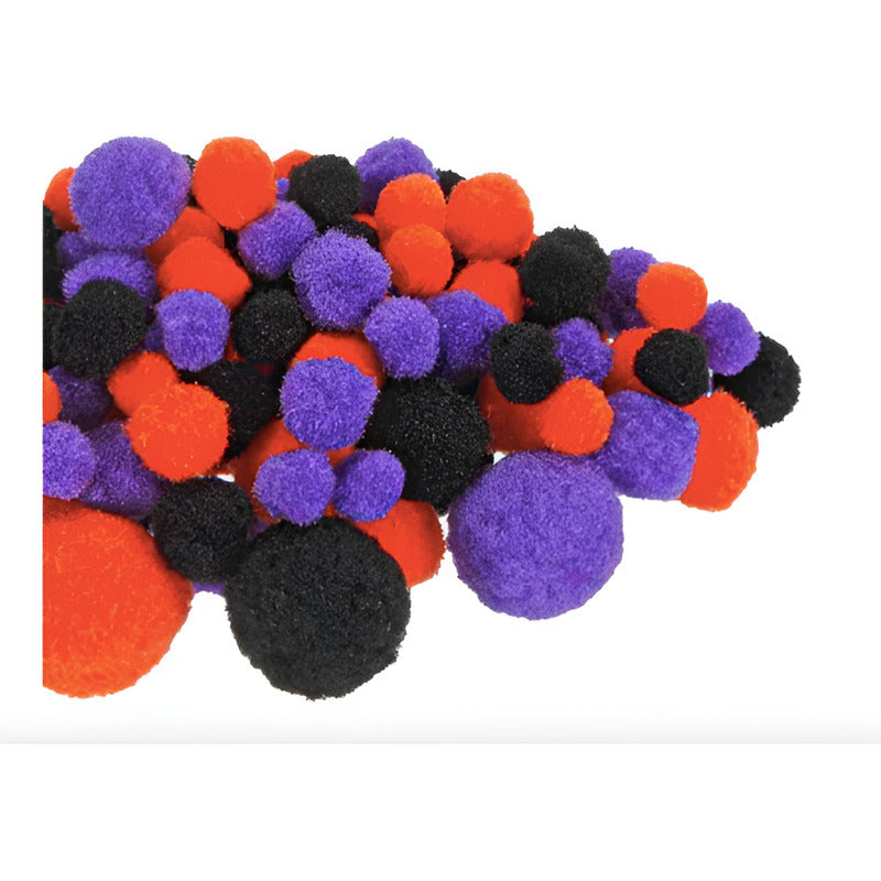 Pom Poms Tamaños Surtidos Colores Halloween 6 Piezas Con 30g Surtido
