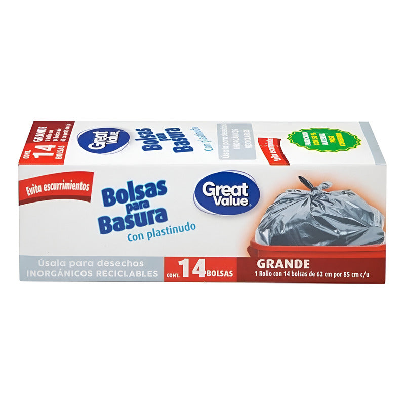 Bolsas Para Basura Great Value Grande Con Plastinudo 4pzas