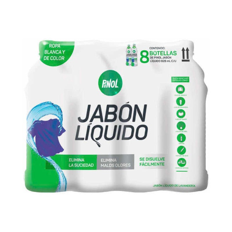Jabón Líquido Pinol 8 Pzas De 828 Ml C/u
