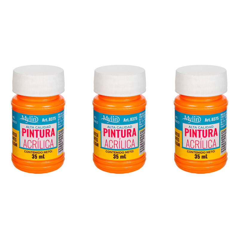 Pintura Acrílica Alta Calidad Color Mandarina 3 Pz De 35ml Mandarina