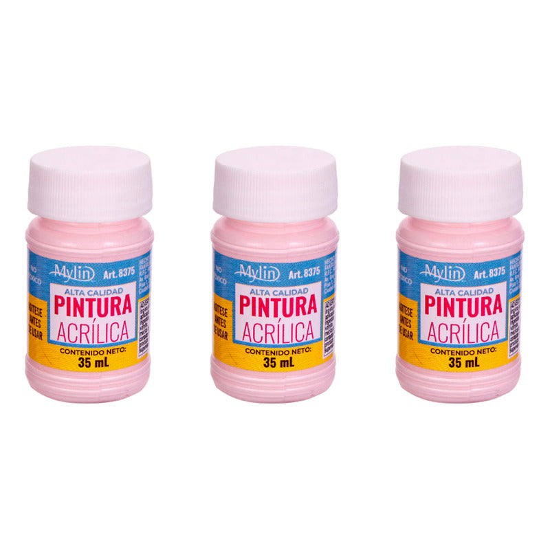 Pintura Acrílica Alta Calidad Color Rosa Baby 3 Pz De 35ml Rosa Baby