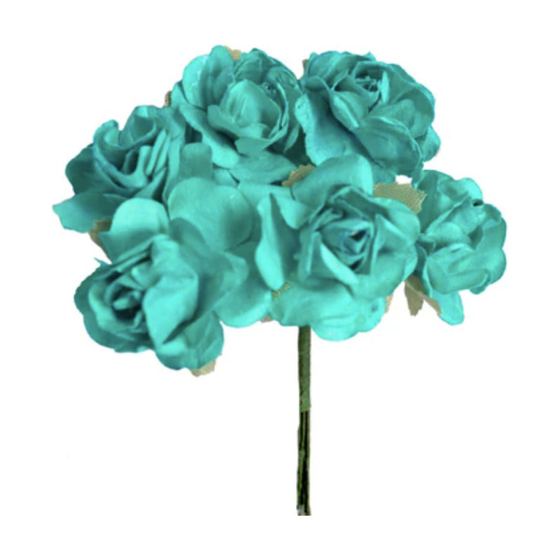 Ramito De Rosas De Papel Color Jade X6 De 10cm 9 Piezas Jade