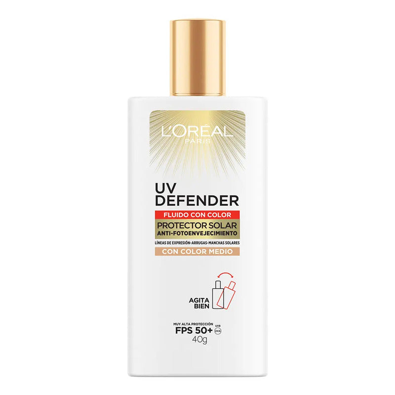 L'oreal Paris Protector Solar Fluid Fps50+ Uv Defender, Tono Medio 40ml
