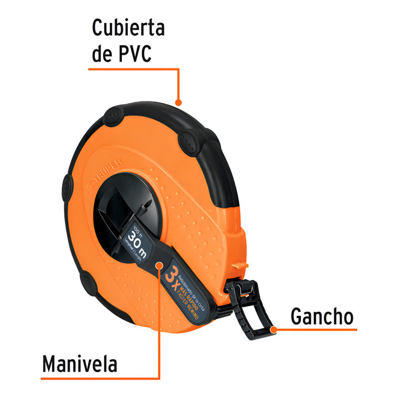 Cinta Larga, Carcasa Plástica, 30m, Metálica, Truper 12639