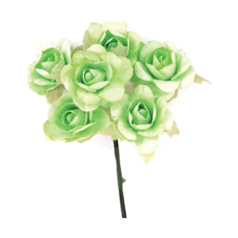 Ramito Rosas De Papel Color Verde X6 De 10cm 9 Piezas Verde