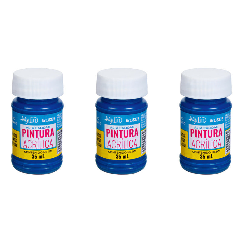 Pintura Acrílica Alta Calidad Color Azul Noche 3 Pz De 35ml Azul Noche