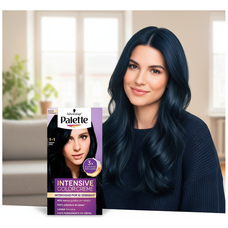 Tinte Para Cabello Palette 1-1 Negro Azul 2 Piezas De 50ml 1-1 Negro Azul