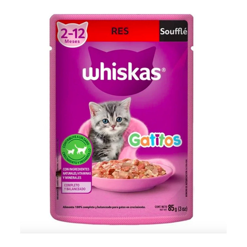 Alimento Gato Whiskas Gatitos Soufflé Res 85g (12 Sobres)