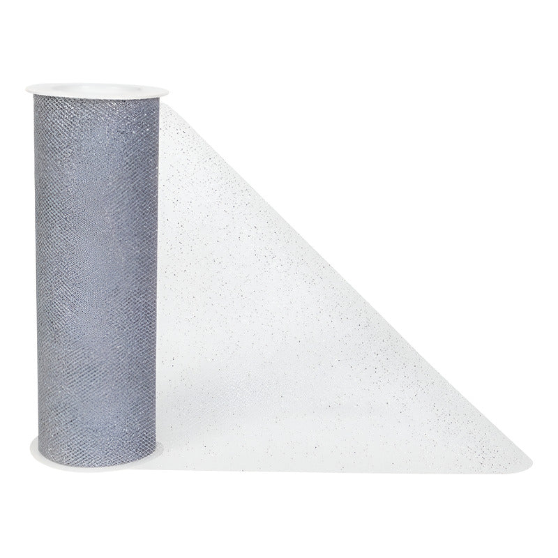 Tul  Plata Con Diamantina 15cm 5m Plata Rayas