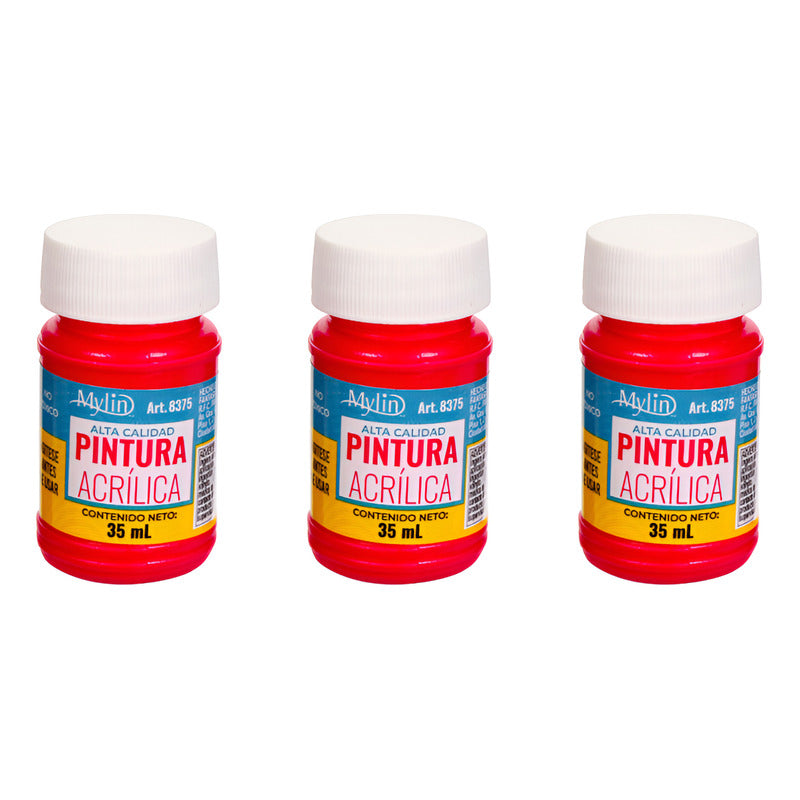 Pintura Acrílica Alta Calidad Color Rojo Cereza 3 Pz De 35ml Rojo Cereza