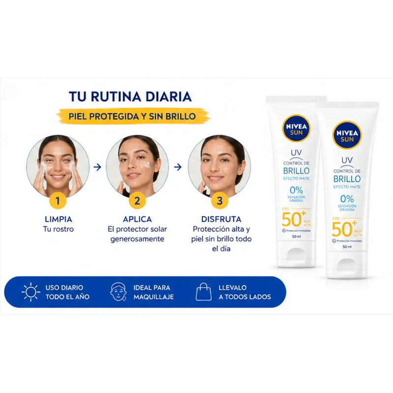 Protector Solar Nivea Facial Control Brillo Fps 50 I Kit 2 Piezas De 50ml Cada Una I Efecto Matte