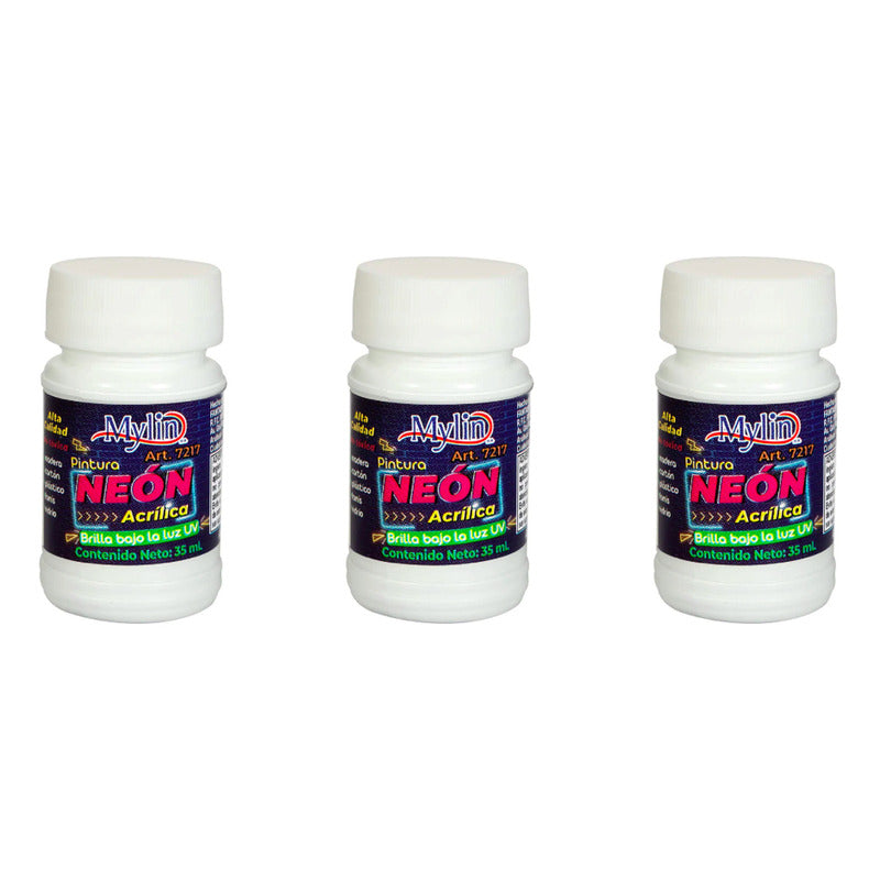 Pintura Acrílica Color Blanco Neón 3 Piezas De 35ml Blanco
