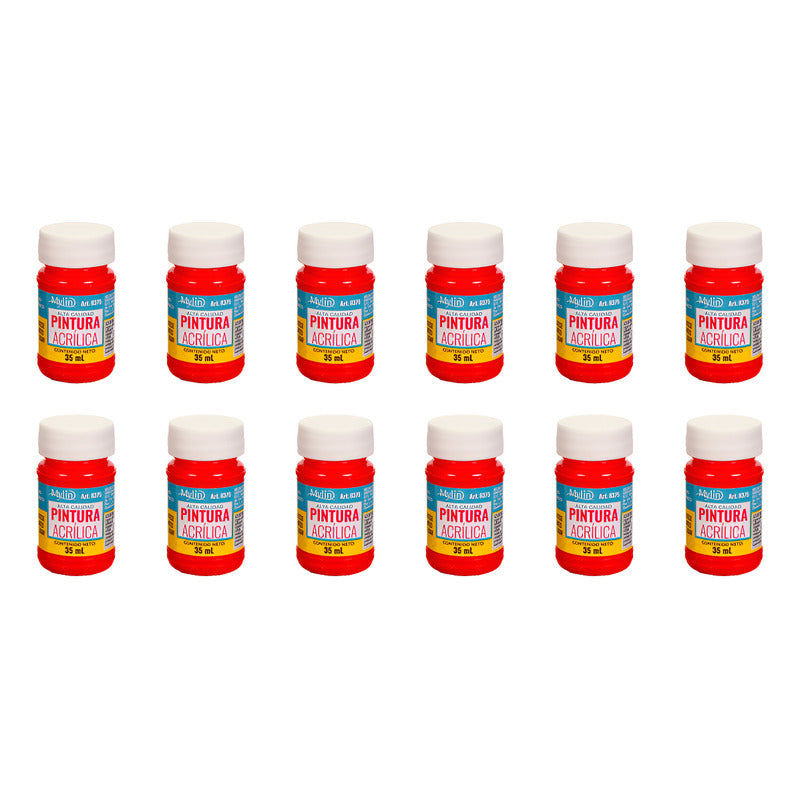 Pintura Acrílica Alta Calidad Color Rojo 12 Pz De 35ml Rojo