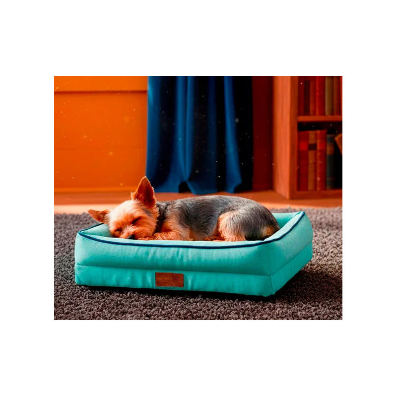 Cama Con Bordes Color Turquesa Para Perro, X-chico Turquesa Rectangular