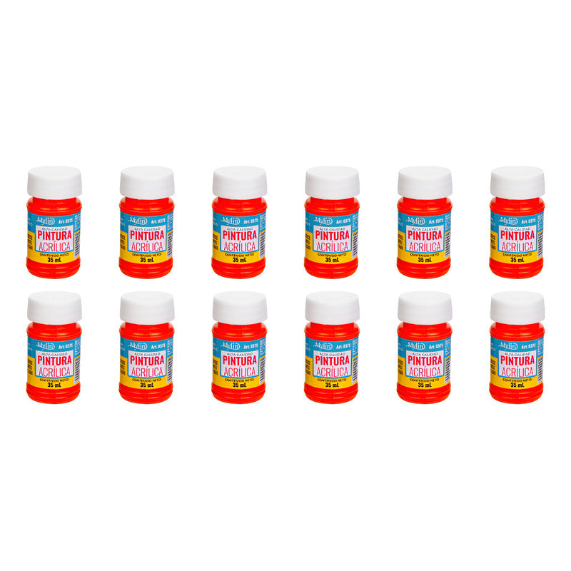 Pintura Acrílica Alta Calidad Color Naranja 12 Pz De 35ml Naranja
