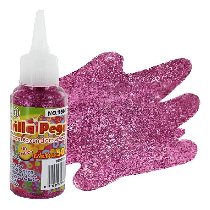 Diamantina Pegamento Brilla Pega Color Fiusha 6 Pz De 50ml Fiusha
