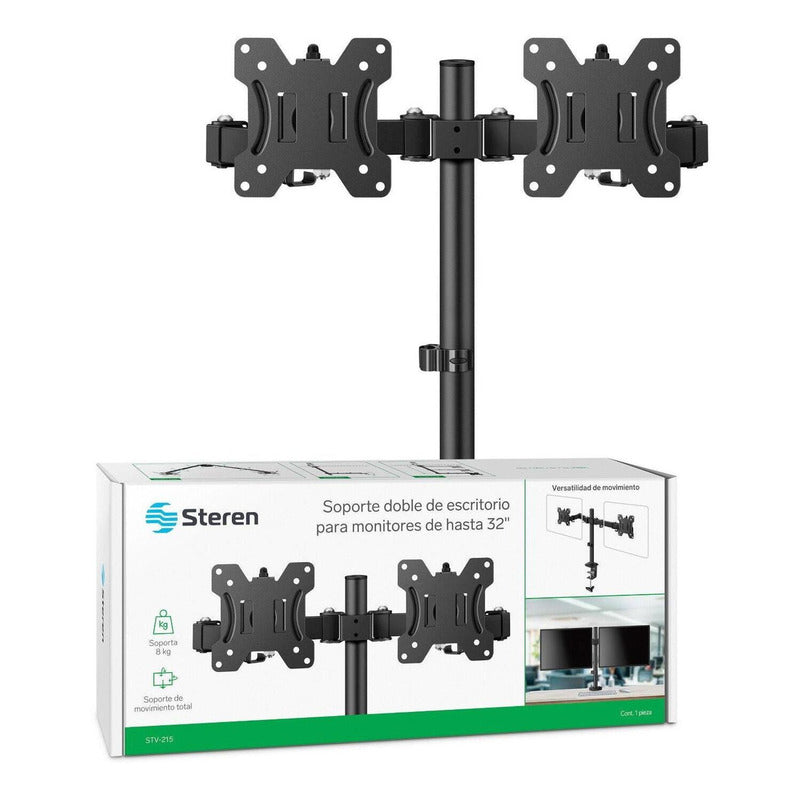 Steren Soporte Doble De Escritorio Para Monitores De Hasta 3 Color Negro