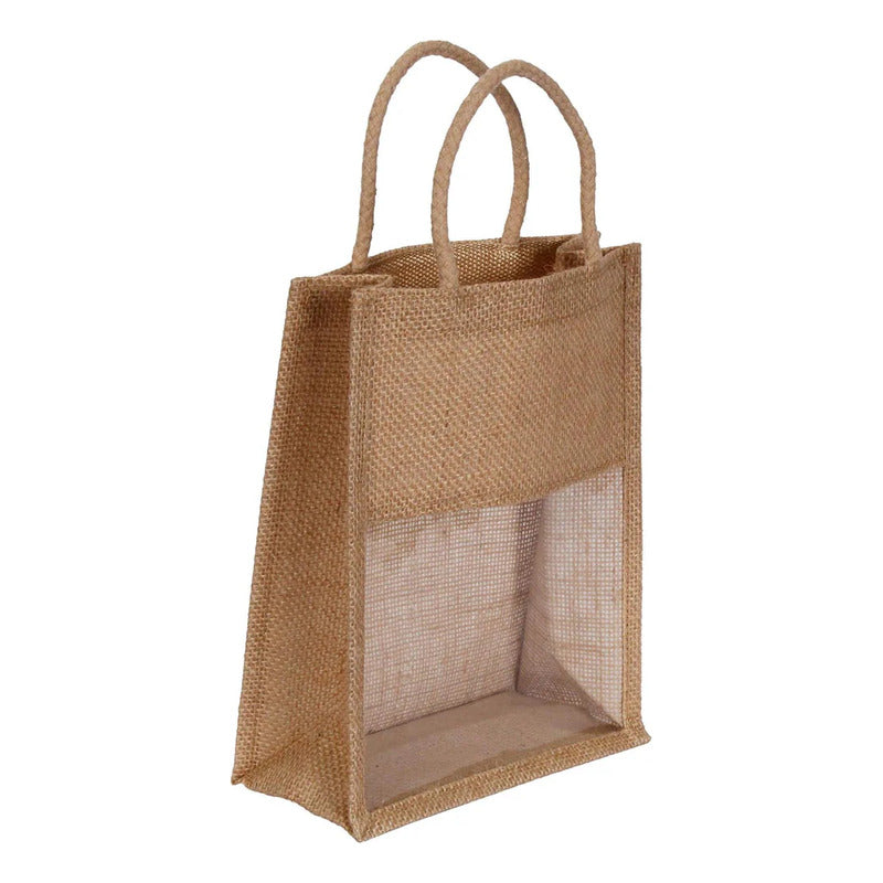 Bolsa De Yute Natural Ventana 27.5x21x10 Cm Pack De 3