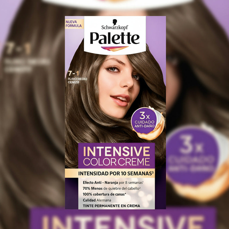 Tinte P/ Cabello Palette 7-1 Rubio Medio Cenizo 4 Pz De 50ml 7-1 Rubio Medio Cenizo