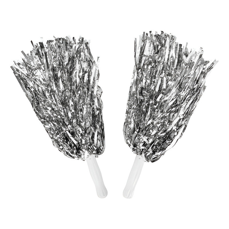 Pompones De Porrista Color Plata 2 Piezas De 38cm Plateado