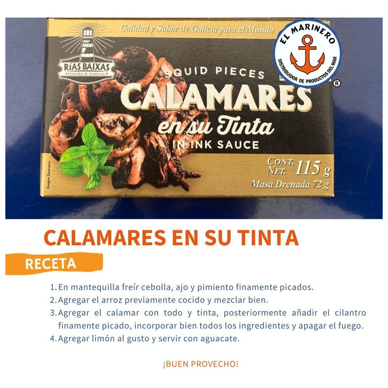 Calamares En Su Tinta Rías Baixas 8 Latas 115g C\u