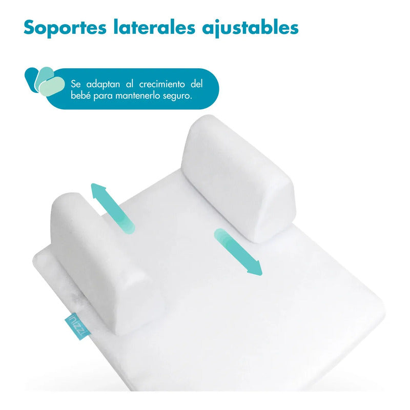 Cojín Antirreflujo Para Bebé Desde Recién Nacido, Blanco, Diseño Ergonómico Con Inclinación, Soportes Ajustables Y Tela Transpirable, Inizzi