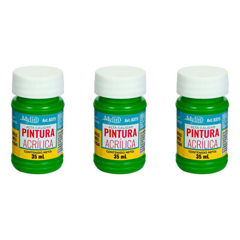 Pintura Acrílica Alta Calidad Color Verde Bandera 3pz D 35ml Verde Bandera