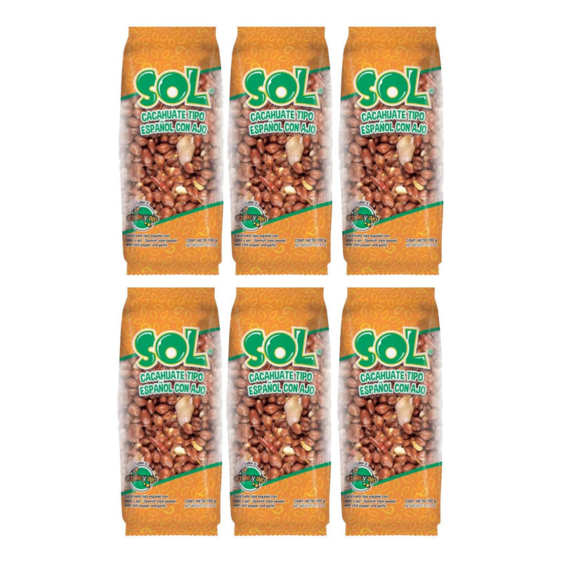 Botanas Sol Cacahuate Ajo Español Bolsa Con 900g (6pzas)