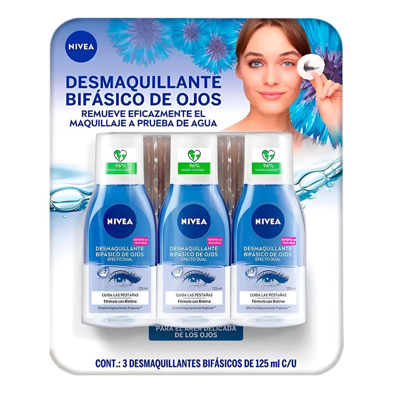 Nivea Desmaquillante Bifásico Rostro 3 Pzas De 125 Ml C/u